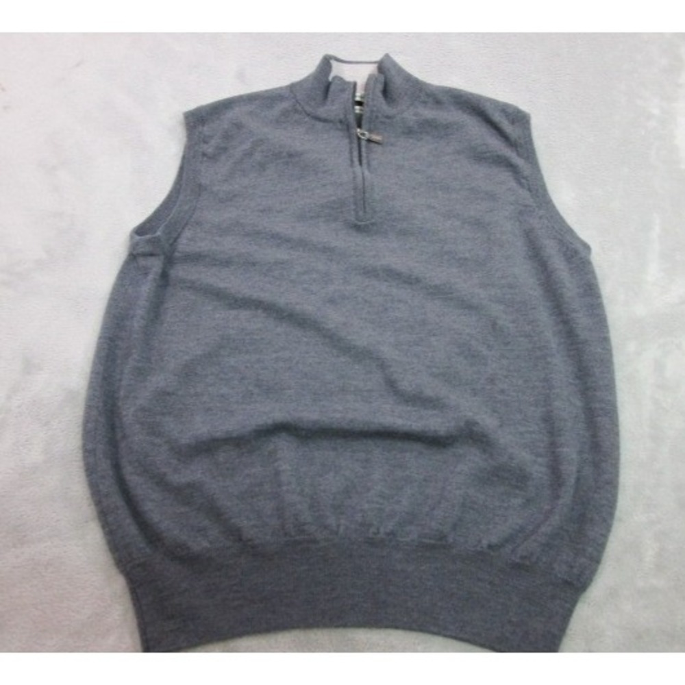 Peter Millar Sweater Vest Mens L Gray 1/4 Zip Merino Wool Golf Casual